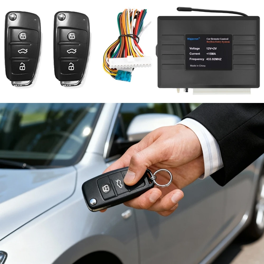 Hippcron Car Remote Central Kit Door Lock Locking Vehicle Keyless Entry System with 2 Remote Control Car Central Lock Universal