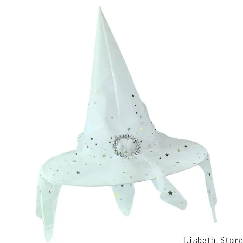 124A Soft Lightweight Witch Hat For Halloween Wear Adjustable Band Reusable Durable Polyester Costume Accessory