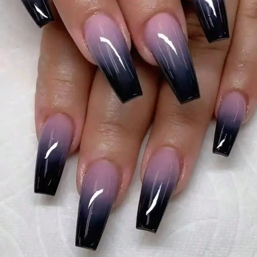 

24PCS Long Almond French Ombre Press On Nails Glossy Gradient Y2K With Jelly Glue Nail File For Women Girls Daily Party Date