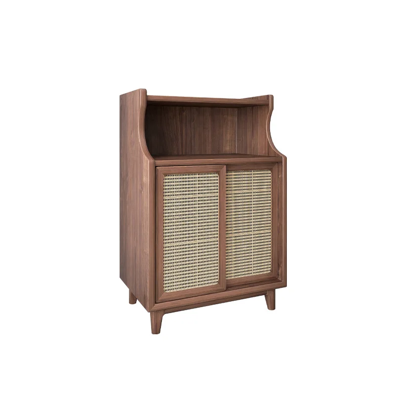 

Solid wood dining side cabinet rattan locker small apartment living room wall tea cabinet