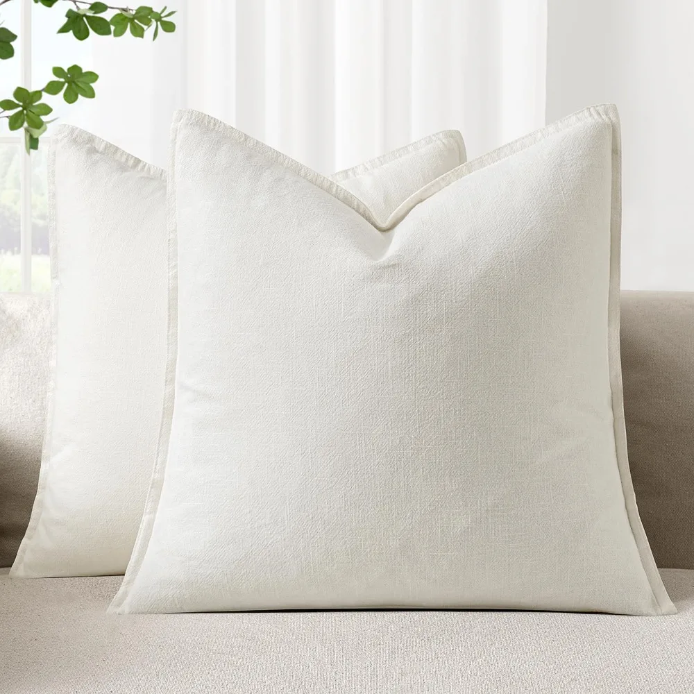 

Set of 2 Linen Euro Sham Pillow Covers, 28x28 Inch, Boho Style, Farmhouse Decor, Modern Neutral Accent Pillowcases