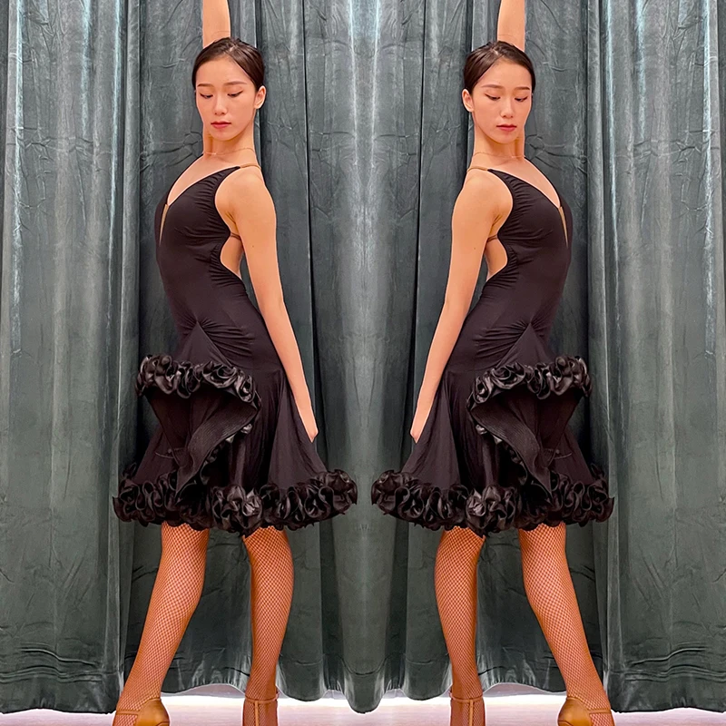 Luipaardprint Dansjurk Volwassen Mouwloos Open Rug Sexy Jurken Vrouwen Rumba Cha Cha Prestaties Outfit Latin Stadium Slijtage 1770