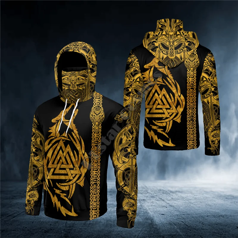 

The Valknut Symbol Wolf Viking Tattoo 3D Printed Bandana Hoodie Women Men Pullover Mask Warm Halloween Gift