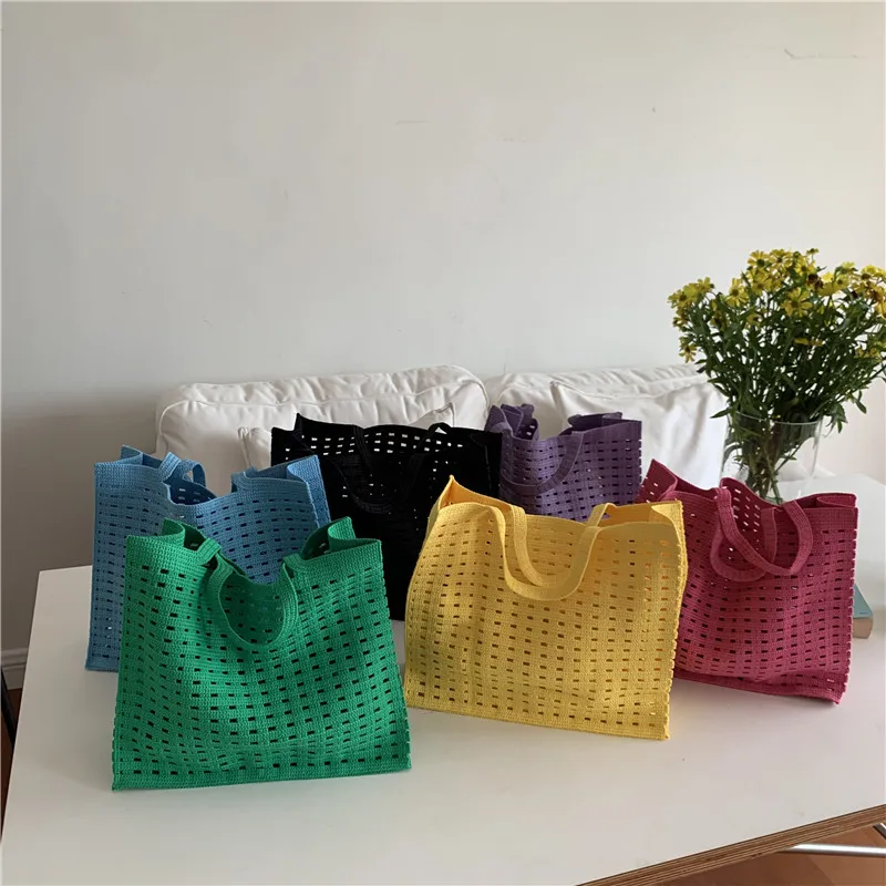 Summer Fashion Women\'s Woven Shoulder Bag Large Capacity Ladies Tote Handbags Shopping Bags Female Hollow Out Travel Beach Bag