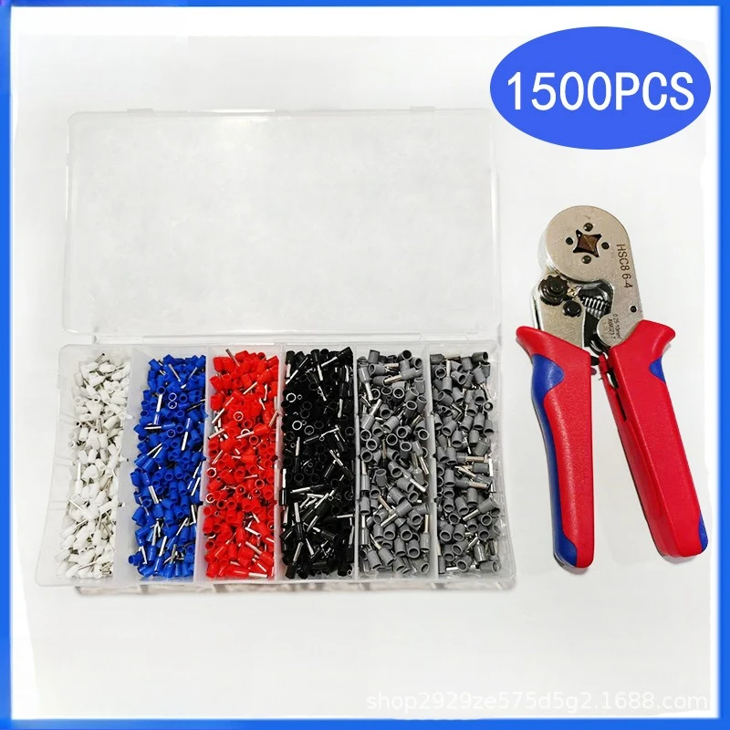 

1500Pcs European Pre-insulated Tubular Crimp Terminals + Red Blue Grip Crimping Pliers Kit