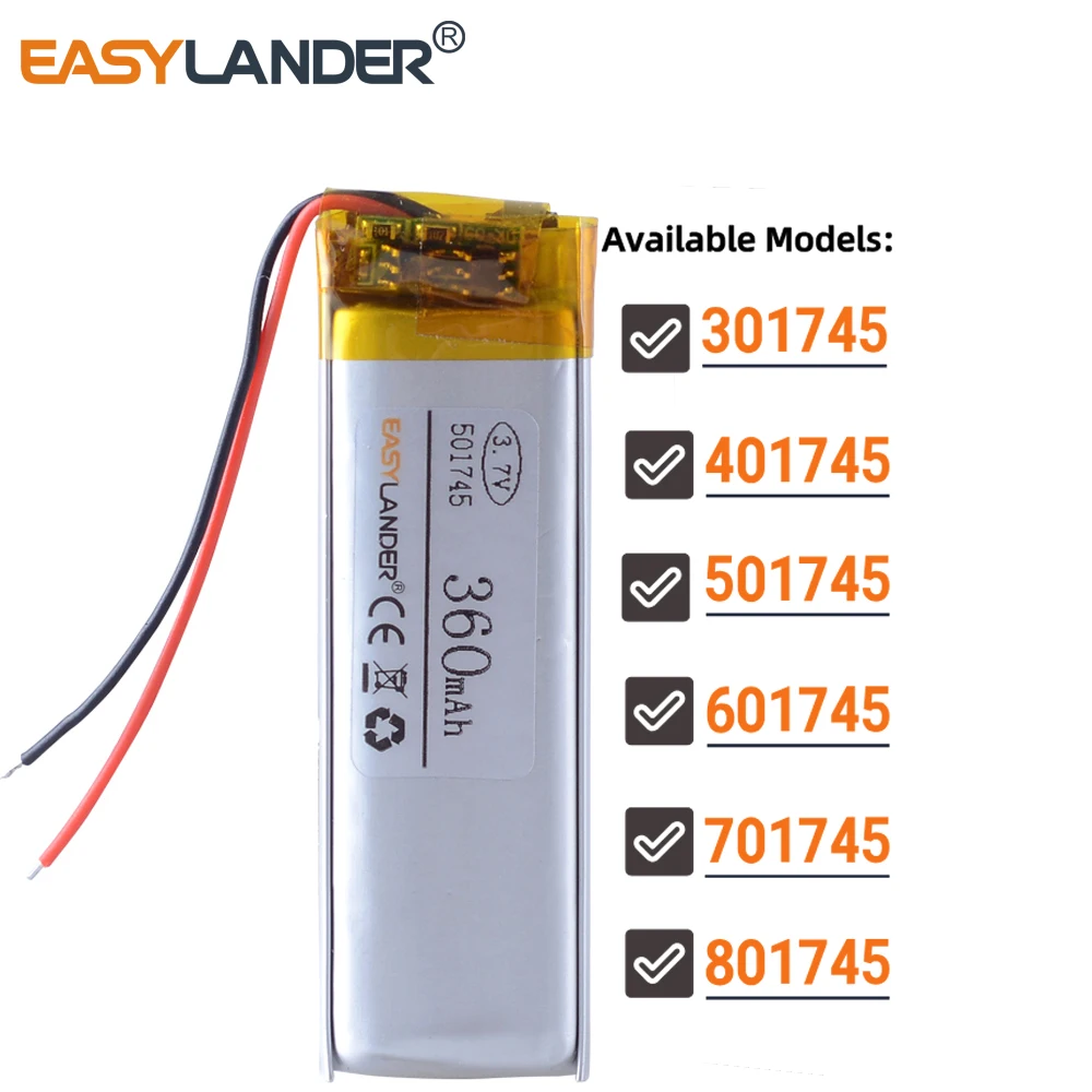 501745 501646 3.7V 360mAh Rechargeable Lithium Li-ion Polymer Battery  301745 401745 601745 701745 801745