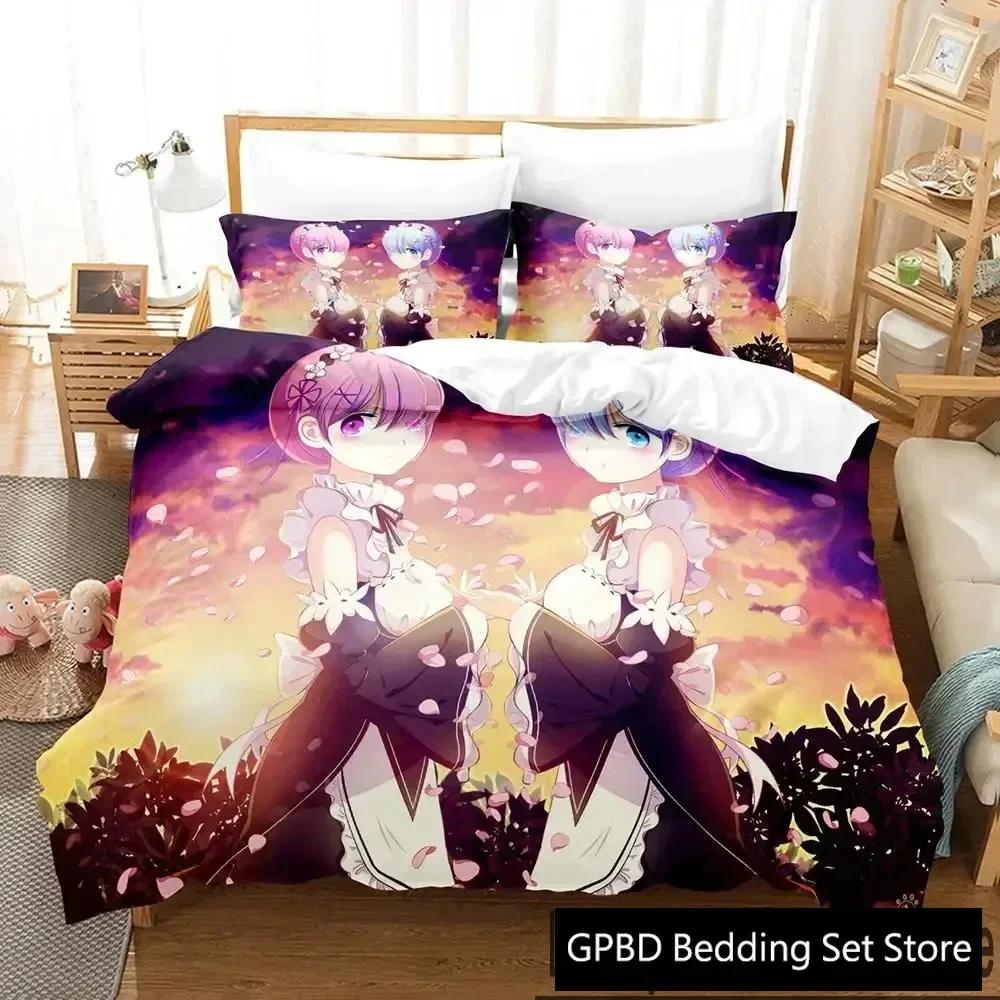 3D Print Anime Re Zero Rem Ram Emilia Bedding Set Boys Girls Twin Queen King Size Duvet Cover Pillowcase Bed boys Adult