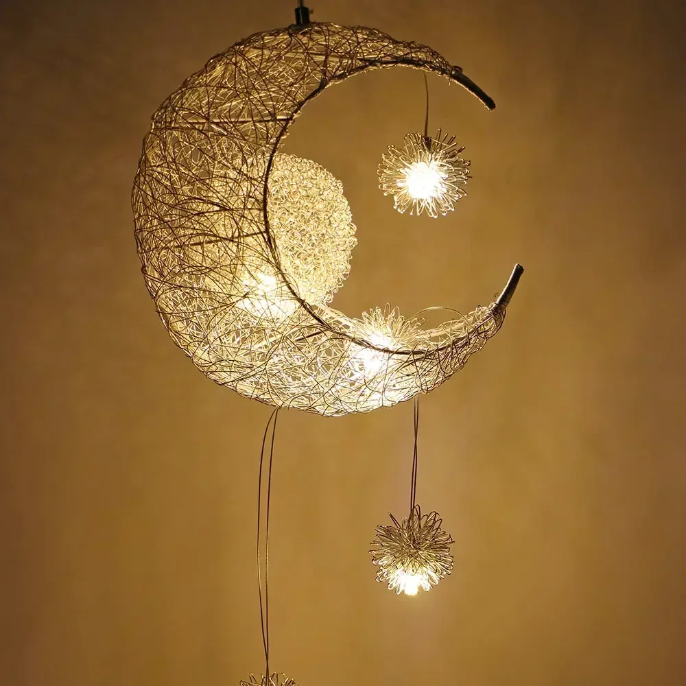 Moon Star Chandelier Modern Pendant Ceiling Lamps Children Bedroom Hanging Lamp Christmas Decorations For Home