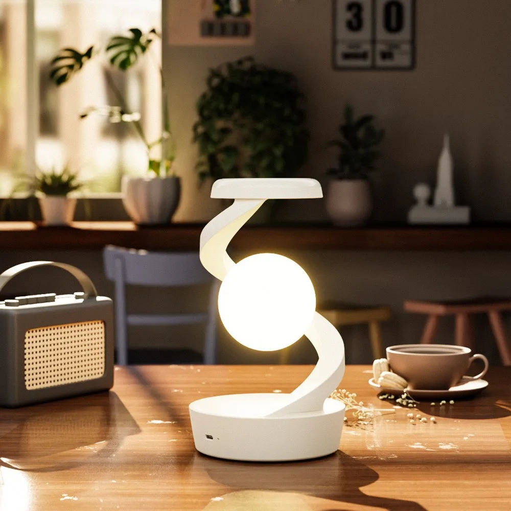 Rotating Floating Night Light Creative Table Lamp Rotating Floating lampWith 15W Wireless Charger RGB Atmosphere Night Light