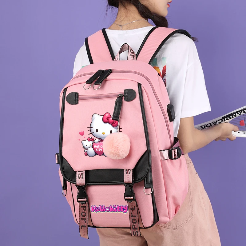 3Pcs/set Anime Hello Kitty Plecak płócienny dla mężczyzn Kobiety Torba podróżna Student Girl Boy Powrót do szkoły Schoobag Mochila