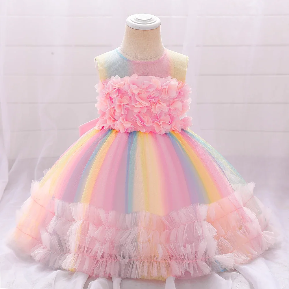 

Summer Baby Dress For Girls 1 Year Birthday Princess Clothing Toddler Colorful Flower Lace Party Wedding Dresses Kids Vestidos