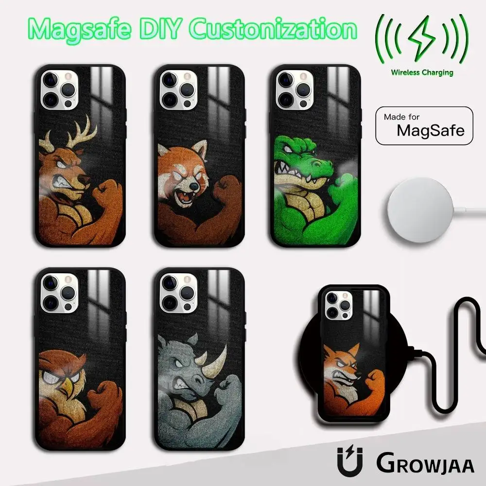 

Funny Animals Elk Rhino Phone Case For iPhone 16 15 14 13 12 11 Pro Max Plus Mini Magsafe Mirror Wireless Magnetic Cover