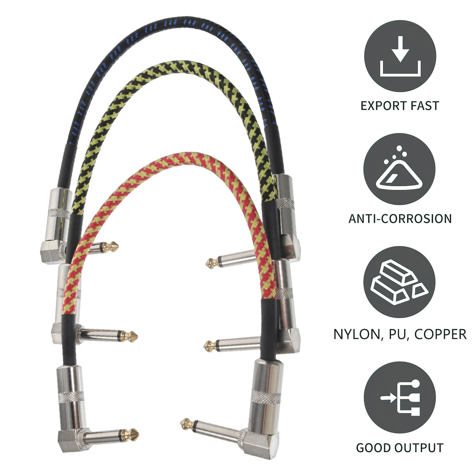 

3Pcs Guitar Effect Cable High Density Nylon Durable 6 35mm Male to Male Audio Wire Compatible Bass Electric Guitar Keyboard