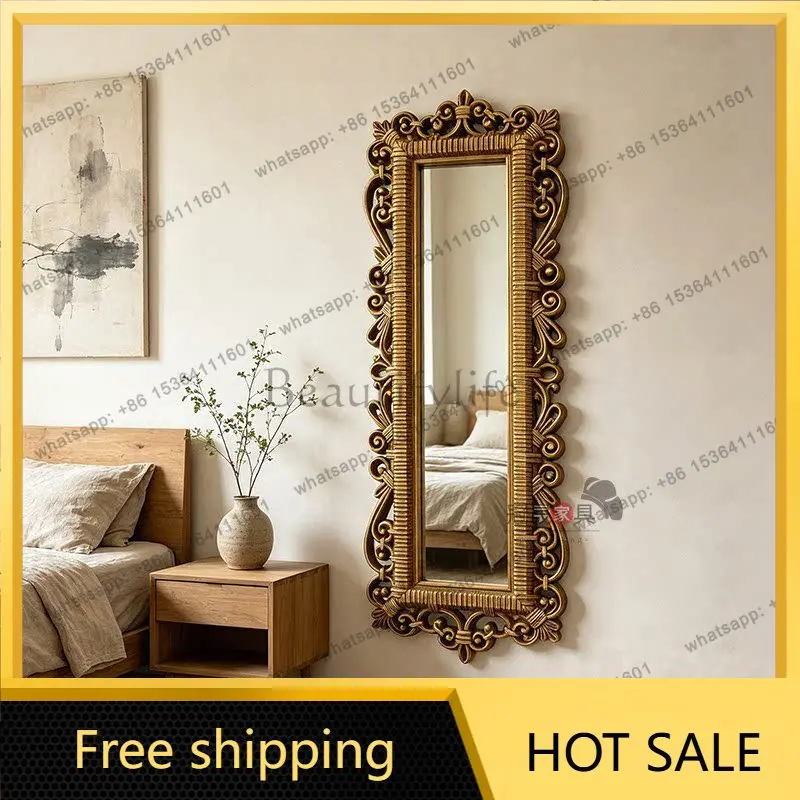 European retro carved full-length mirror wall-mounted bedroom classical French entrance special-shaped fitting mirror