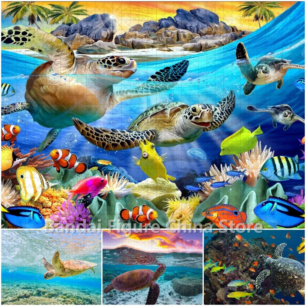 Sea Turtle Animals Diy Assembled Jigsaw Puzzle Underwater World Scenery Print Wooden Puzzle for Adult Educational Toys Gifts