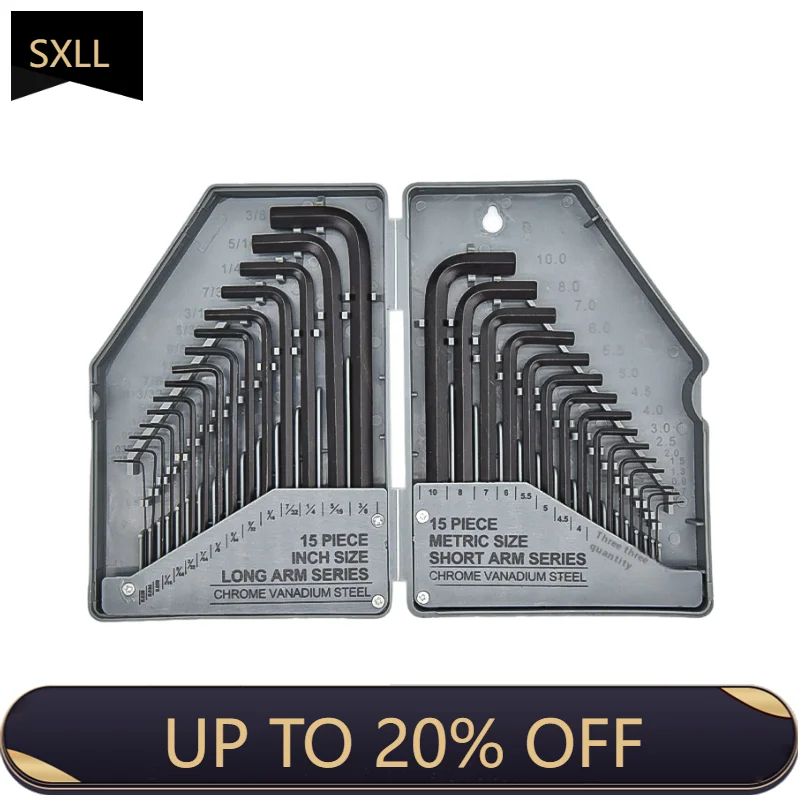 

SXLL 30 Pieces Metric SAE Hexagon Key Set Black Oxide Hexagon Wrench Kit Home Repair Car Steel Hand Tools DIY Customized