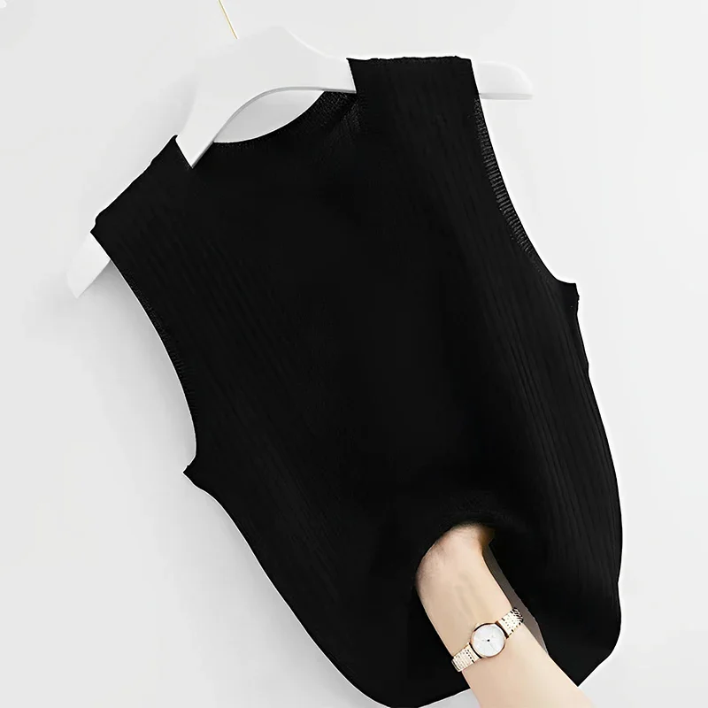 Summer New Fashion Knitted Vests O-neck Sleeveless Casual Thin Tops Sleeveless Blouse Women Shirt