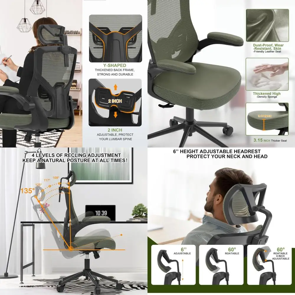 

Эргономичное офисное кресло с высокой спинкой — регулируемый подголовник, откидные подлокотники, поясничная поддержка, вращающееся рабочее кресло Hunter Green