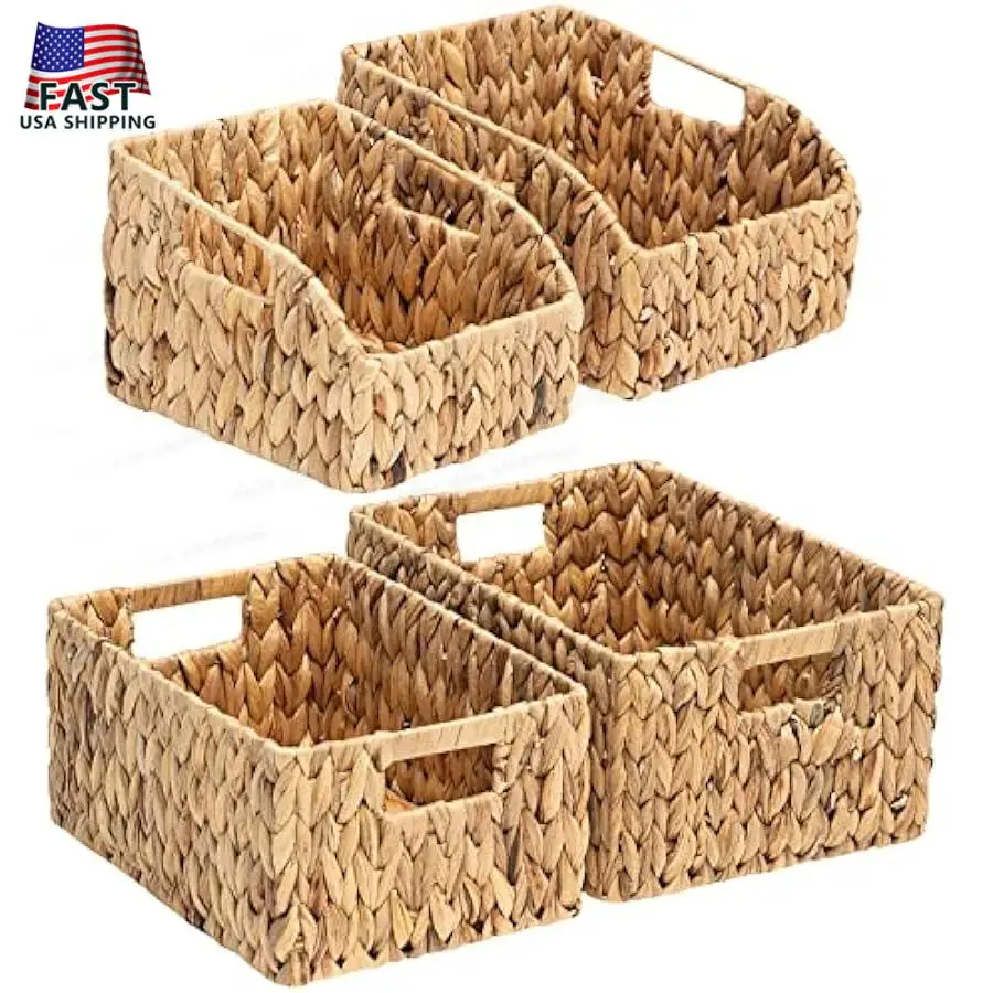 FairyHaus Wicker Baskets for Storage 4 Pack Natural Water Hyacinth Wicker Storage Basket for Organizing