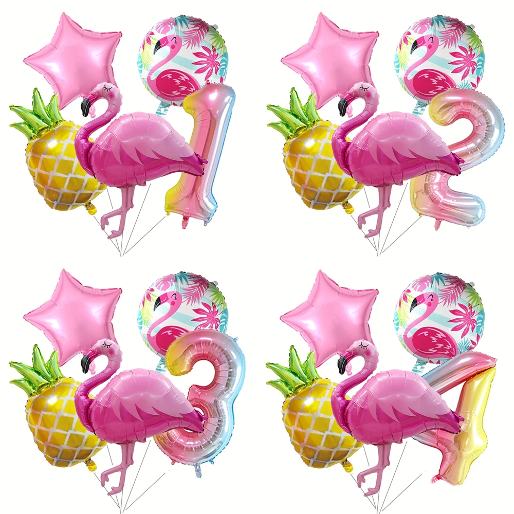 Hawaiianische digitale Geburtstagsparty-Zubehör, Ballon, rosa Flamingo, Sommer-Party-Dekoration, Sommer, tropische Geburtstagsparty-Dekoration
