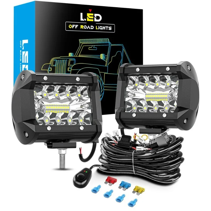 

2PCS LED strip light 60W 4-inch spotlight flood mixed light work light set control harness