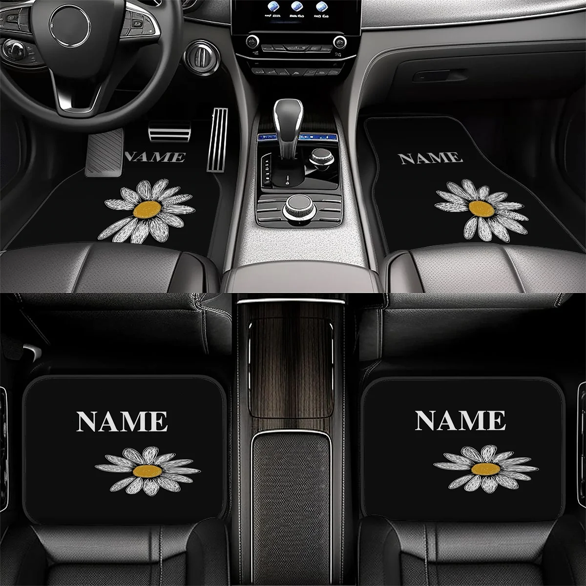 4pcs Customizable Car Floor Mats Featuring A Minimalist Daisy Design - The Perfect Gift For Christmas, Halloween, Father'S Day,