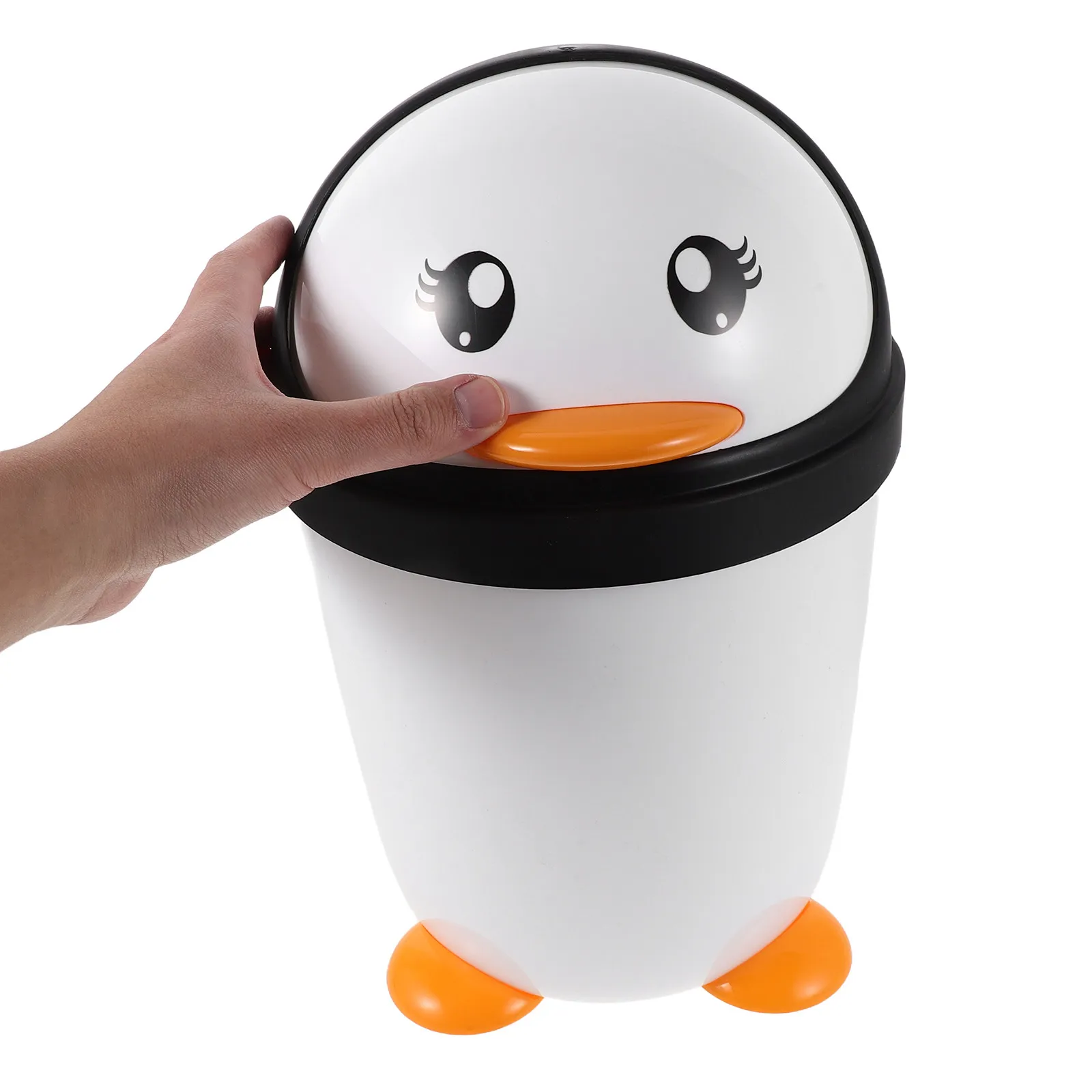 

Penguin Trash Can Flip Lid Cute Cartoon Plastic Desktop Nursery Bedroom Wastebasket Organizing Sundries Home Office