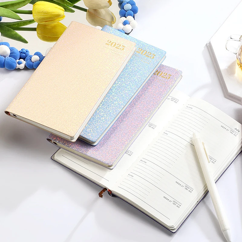 2025 Pocket Weekly Monthly Planner Calendar Shinning Colorful Planner A6 Diary Notebook Portable Weekly Planner Daily Notepad