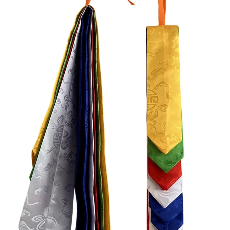 1PC Brocade Prayer Flags Door Tibetan Five Color Hanging Decor Tassel Wall Ornament Embroidered Ribbon Hanging Decorative Banner