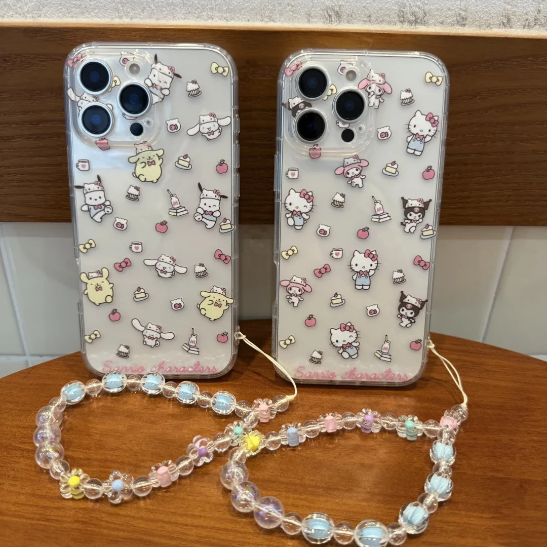 

Cute Caroon Pom Pom Purin Kuromi Phone Case for iPhone 11 12 13 14 15 16 17 Pro Max Plus mini Hello Kitty Holder Soft Cover