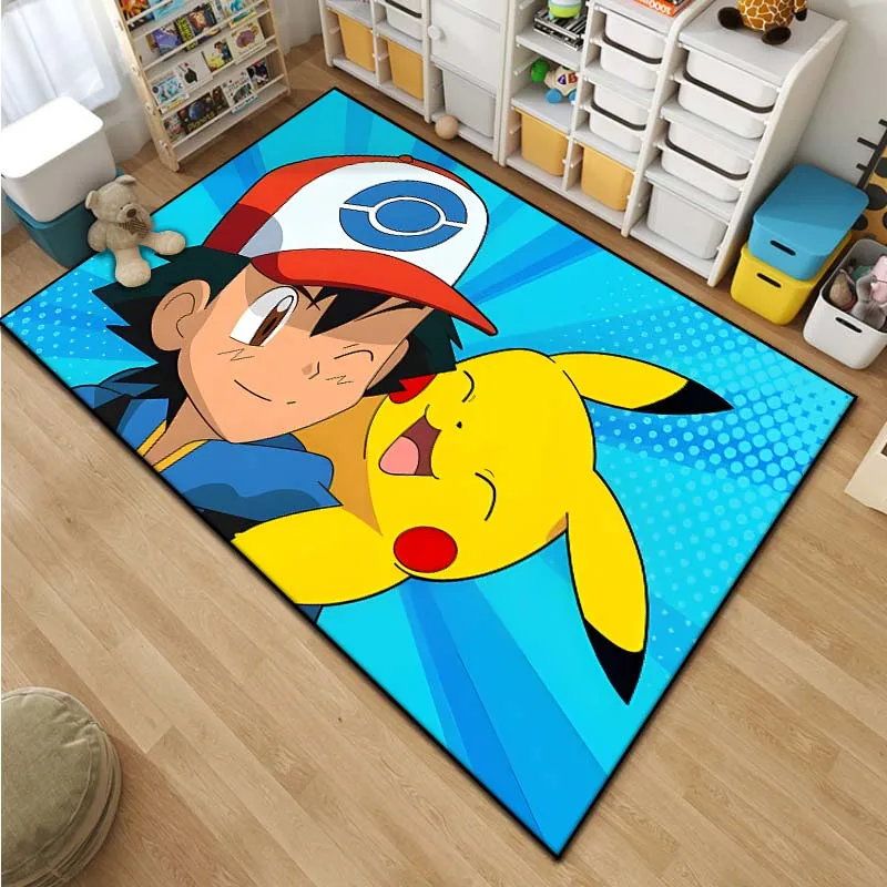 Alfombra con patrón de Pokemon Pikachu de dibujos animados para sala de estar, dormitorio, mesita de noche, alfombra para el suelo del baño,