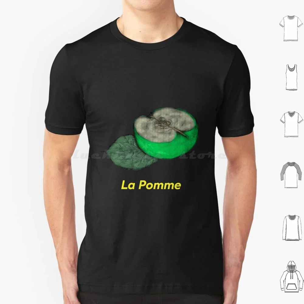 La Pomme T-Shirt Baumwolle Männer Frauen DIY-Druck er zeichnete Bleistift grün Blätter niedlich Französisch Retro Vintage gelb