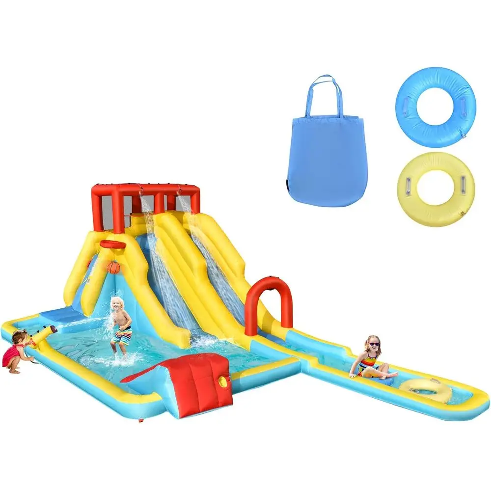 Dmuchana Zjeżdżalnia Wodna, Podwójne Długie Zjeżdżalnie Gigantyczny Park Wodny Zjeżdżalnia Wodna Dmuchane Elementy z Ścianą do Wspinaczki i Basenami do Zabawy, Na Zewnątrz
