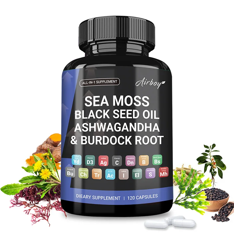 Sea Moss,Black Seed Oil,Ashwagandha & Burdock Root - Thyroid Support, Antioxidants, Digestion, Skin, Joints, Hair & Nails Health