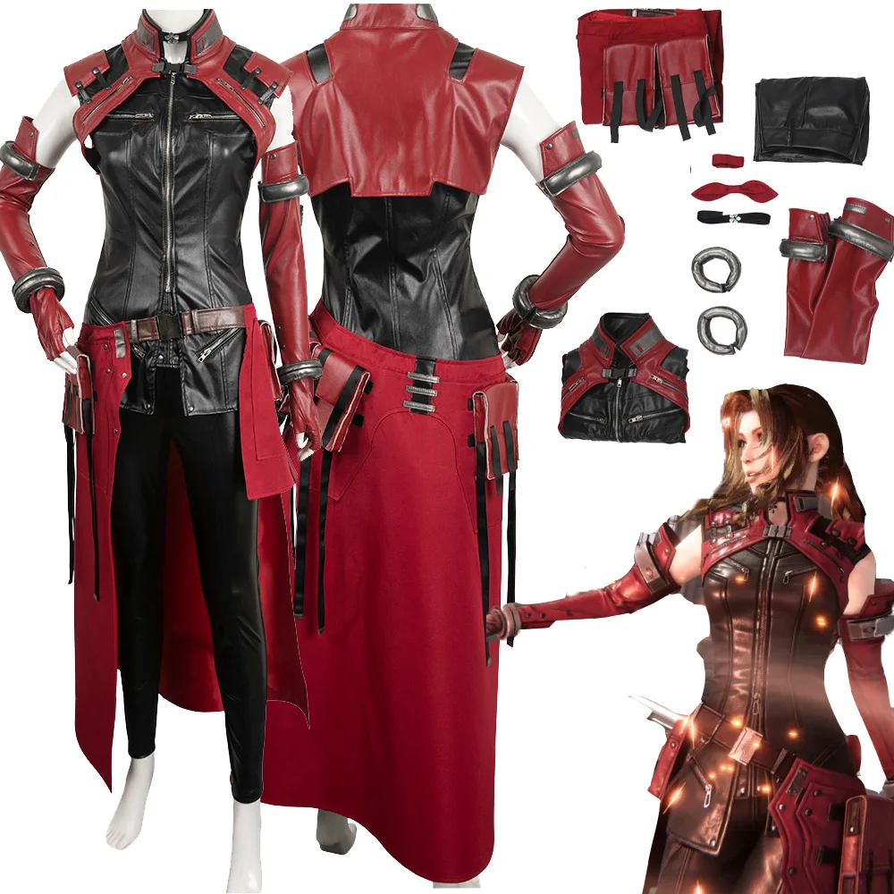 

Aerith Cosplay Costume Final Cos Fantasy 7 Ever Crisis Uniform Jacket Pants Leather Women Clothes Outfit Halloween Carnival Suit