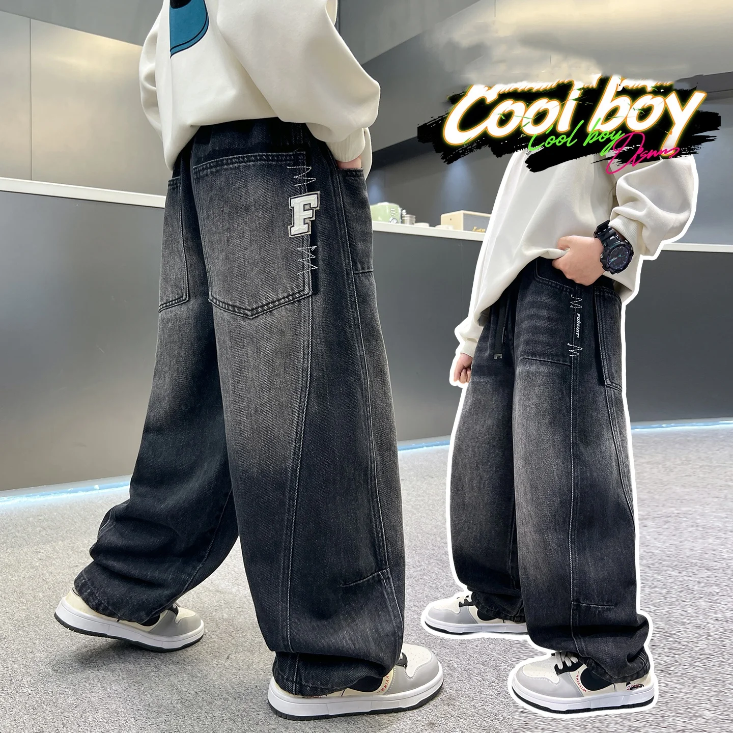 

Boy Jeans Ages 4-14Y Child Straight Pants Tween Denim Student Spring Autumn LongTrousers Toddler Straight Vintage Fashion Jeans