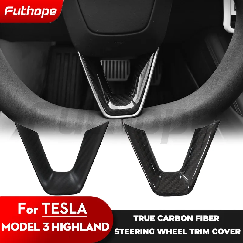 Futhope Steering Wheel Real Carbon U-shaped Patch for Tesla Model 3 Highland Protective Decoration Anti Slip Scratch Resistant