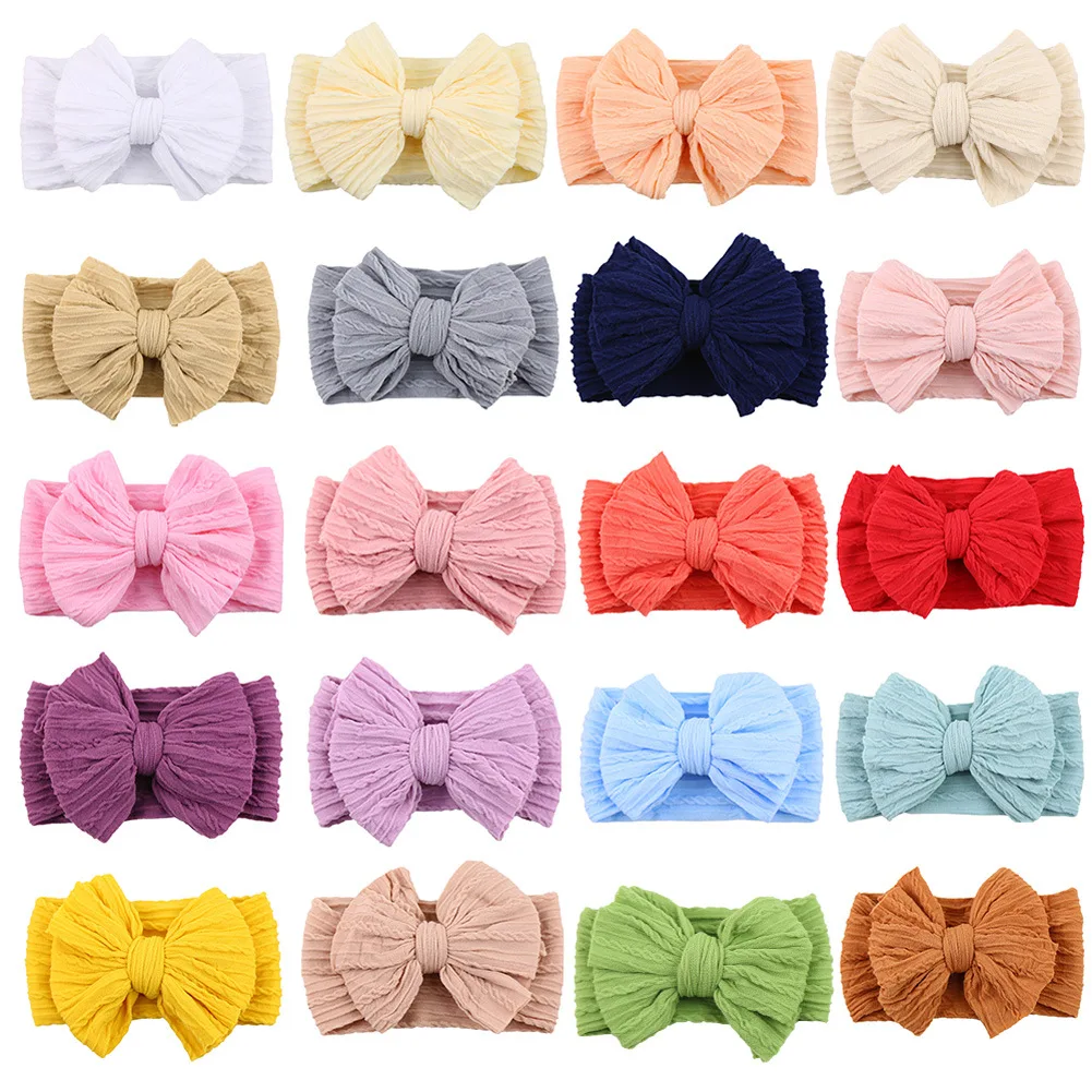 

20Pcs/Lot Solid Cable Bow Baby Turban Headband Kids Nylon Layers Elastic Headwraps Newborn Boy Girl Hair Band Accessories