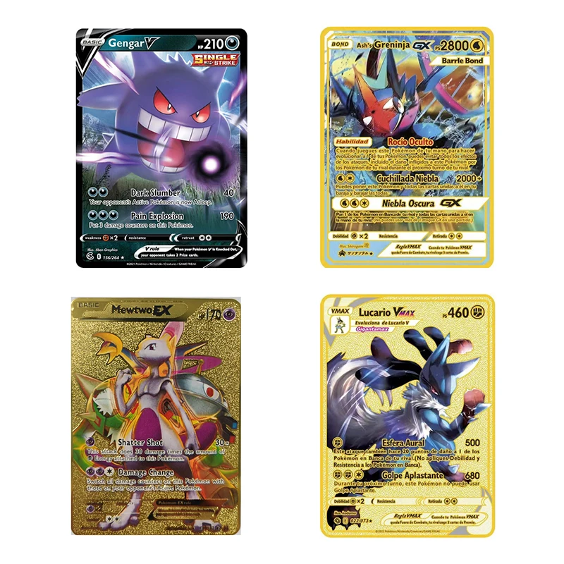 

Металлические карты покемонов Charizard с буквами Golden Iron Lucario Kawaii Rayquaza Pokémon GX Vmax EX, рождественские детские игрушки, подарок