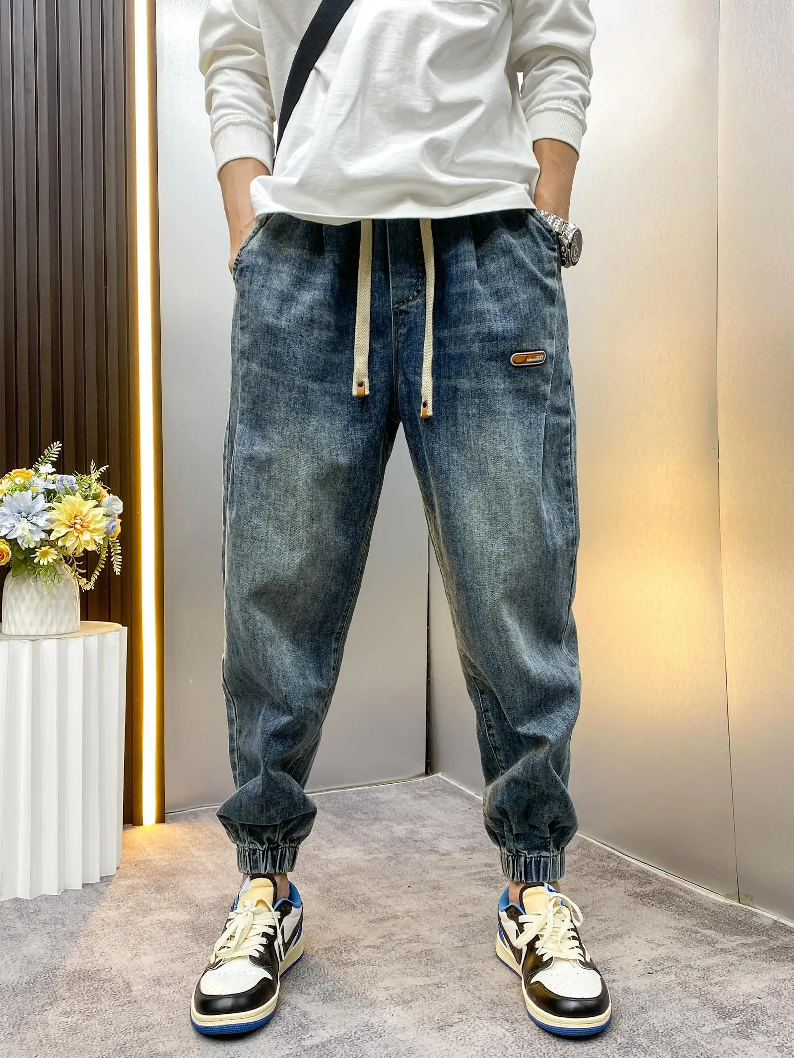 

Модные мужские джинсы на весну-осень, свободные, с манжетами, в стиле харлан, повседневные брюки, прямые, длинные, со средней посадкой, для молодежи, на каждый день