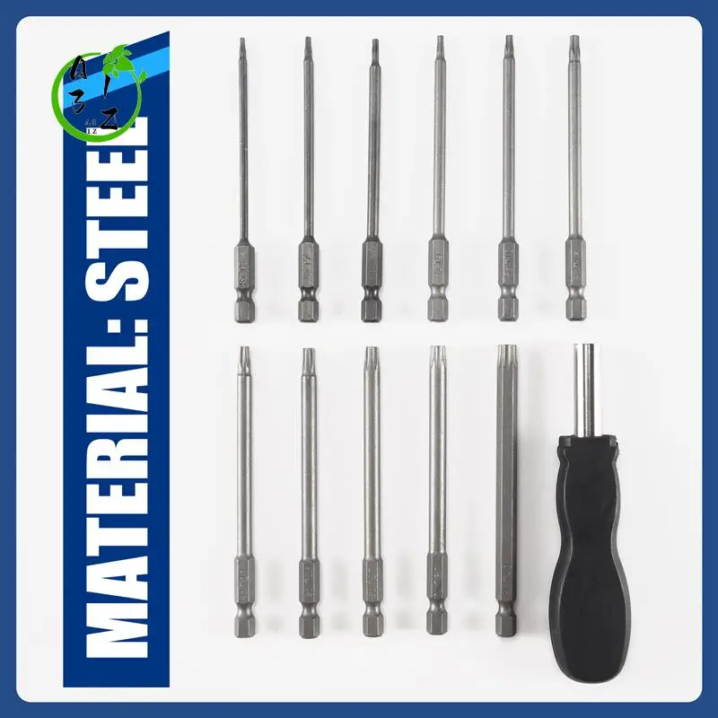 

A31Z-11 Pack 75Mm Torx Head Screwdriver Bit Set 1/4 Inch Hex Shank T6-T40 Star Screwdriver Tool Kit With 1 Pack Handle