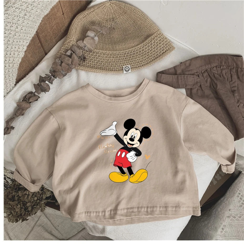 الرضع تي شيرت الجولة الرقبة بلايز كم كامل تي شيرت ميكي ماوس الكرتون متماسكة عادية المحملة للأطفال بنين بنات ملابس رياضية