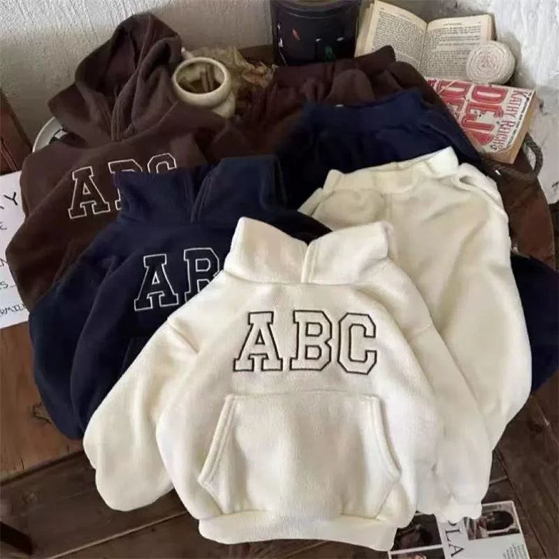 

Boys Fleece Suit Winter Thicken Sets Girls Warm Casual Outfits Children Hooded Sweatshirts Pants 2Pcs New Kids Fashion Clothes