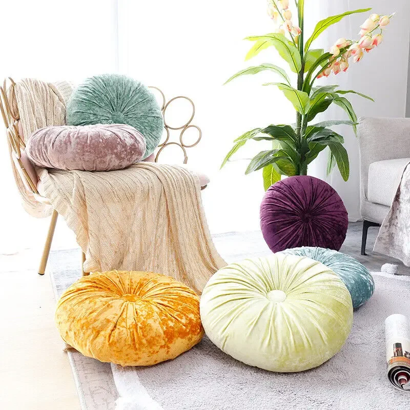 

20 Color Round Velvet Pumpkin Pillow Solid Color 40cm Luxury Diamante Throw Pillows Sofa Tatami Cushion Pillows Decor Home