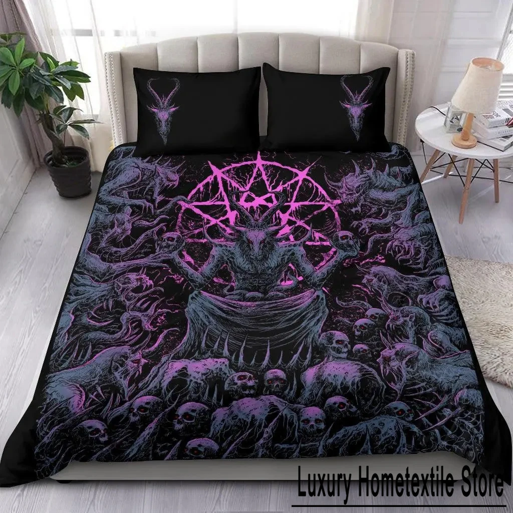 Skull Skeleton Satanic Goat Skull Duvet Cover Set Trophy Demon Breed Bedding Sets Night Blue Pink Satanic Baphomet Quilt Cover