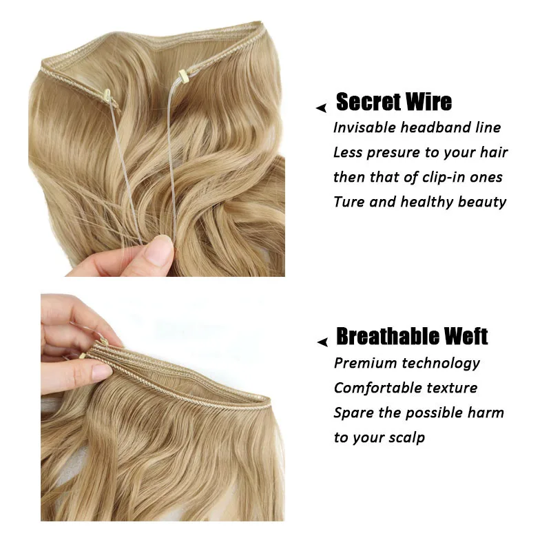 Synthetic One Piece String Hair Extension Long Straight Invisible Fish Line Curl Hairpieces Women's Cute Holiday Hair