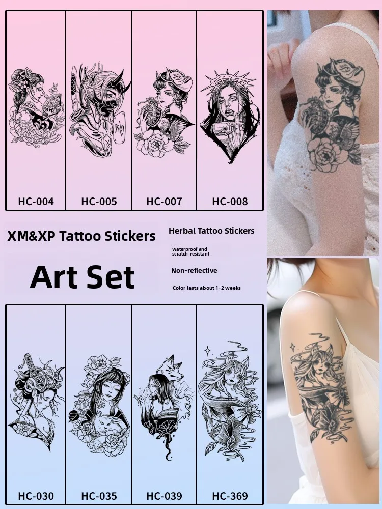 Waterproof Herbal Japanese Geisha Tattoo Stickers Women's Long-lasting Premium Feel Juice Personality Flower Arm Leg Decorations
