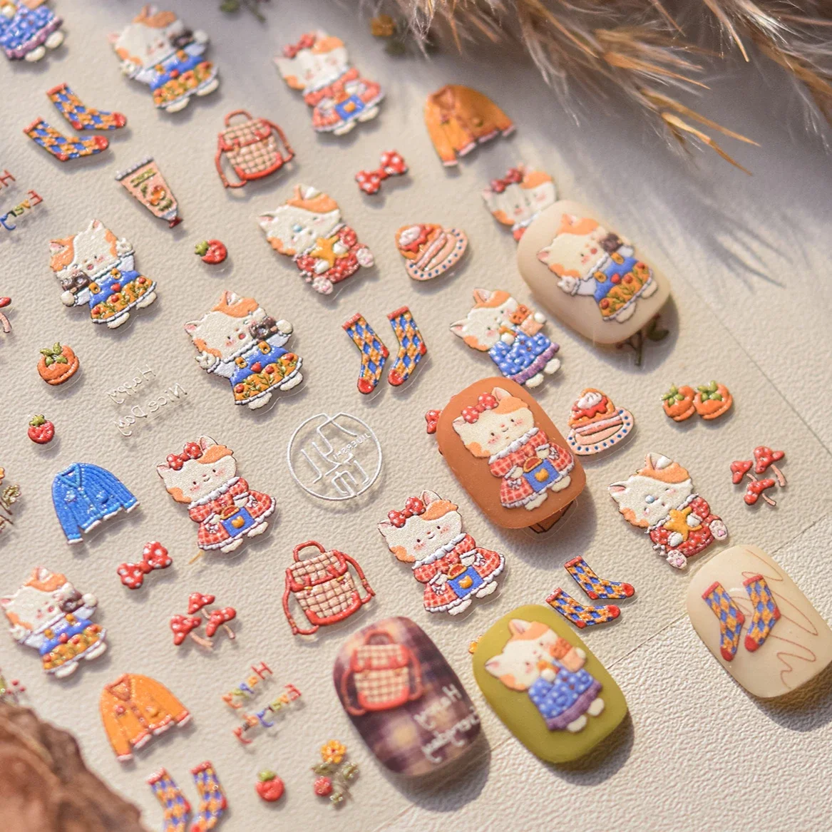 Cat Socks Sweater Persimmon Autumn Mushroom Bowknot Kitten Egyptian Pharaoh Star Hot Stamping Nail Art Stickers Manicure Decals