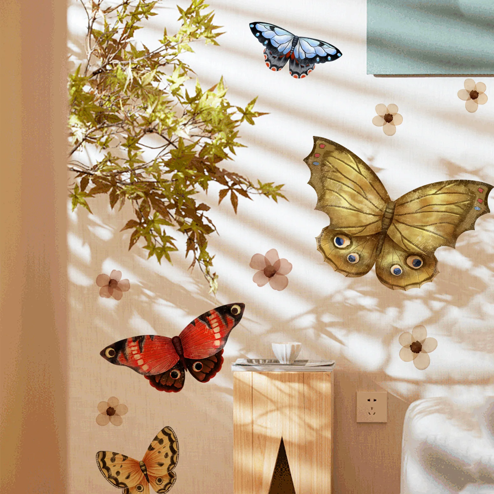 Color Butterfly Flower Harajuku Style Wall Sticker Invisible Glue Background Decorative Wall Sticker Mural Wallpapers Mj8001