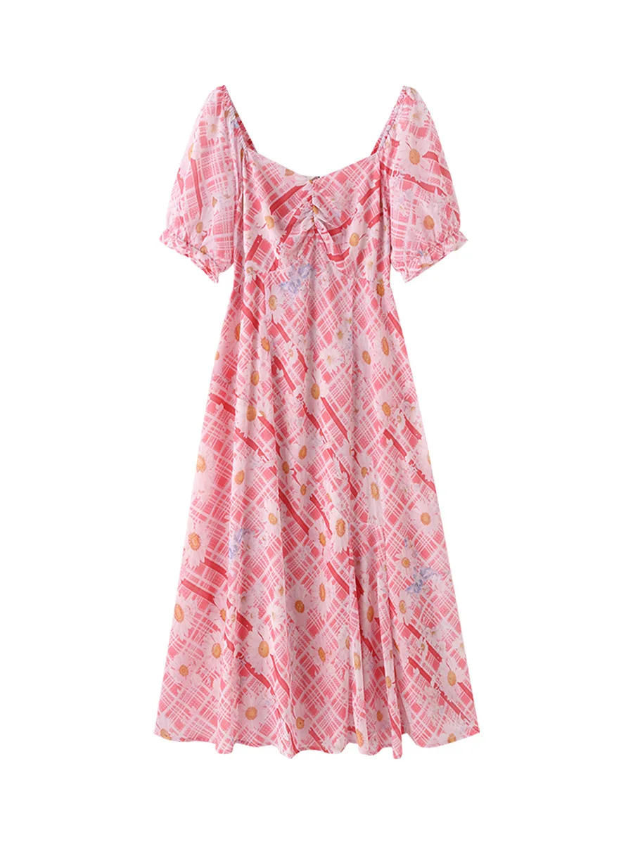 150Kg 플러스 사이즈 여성 바스트 132-160 여름 느슨한 반팔 스퀘어 넥 꽃 드레스 레드 5XL 6XL 7XL 8XL 9XL